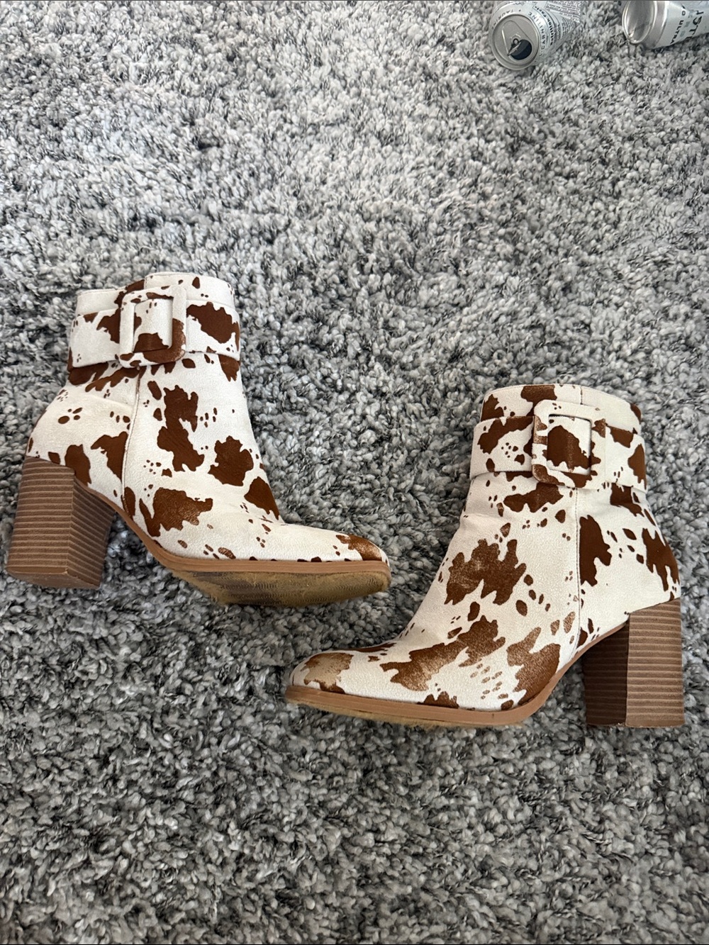 Women’s Cowprint Ankle Boots - Brown/White